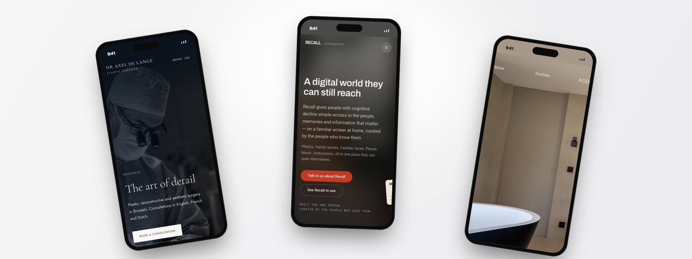 Three recent sites by Realis Studio on iPhones